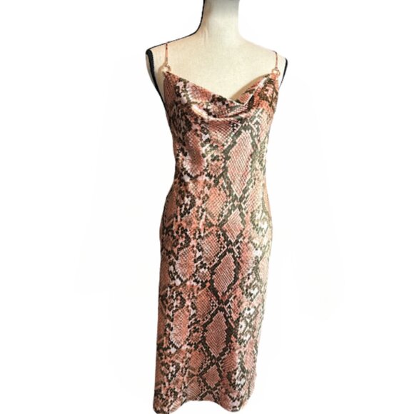 Victoria Secret Dress Small Pink Satin‎ Snakeskin Cowl Neckline Midi Slip Dress - Picture 3 of 8